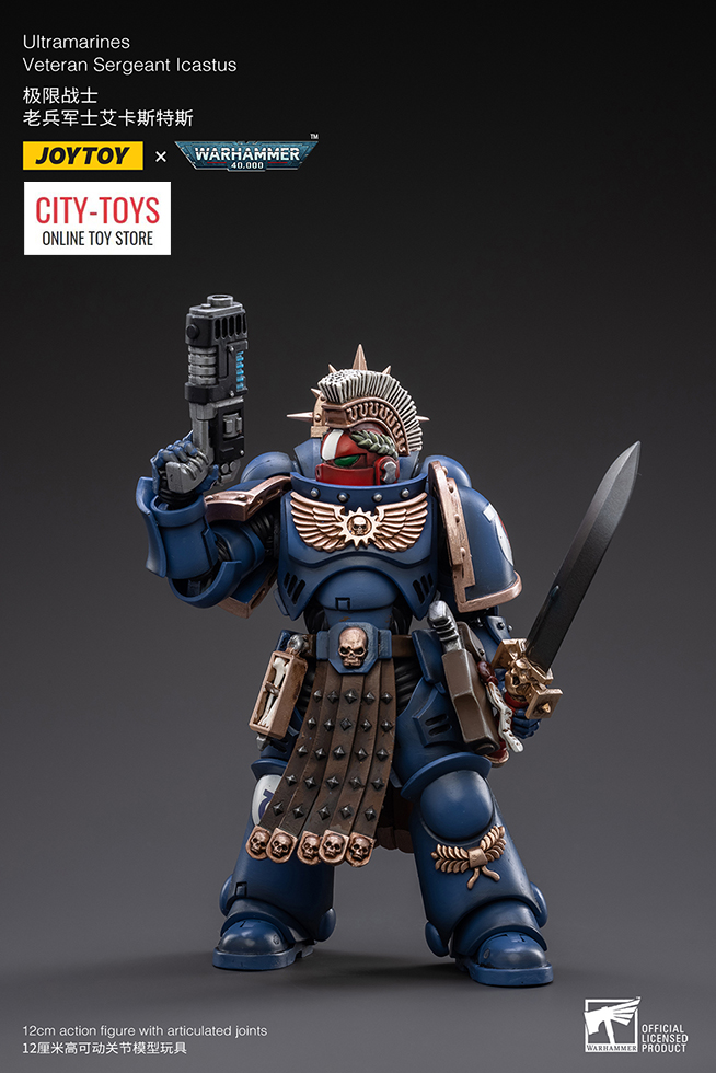 Action Figure JOYTOY Warhammer 40.000 Ultramarines Veteran Sergeant Icastus | Scala 1/18 12,6 Cm | Da Collezione