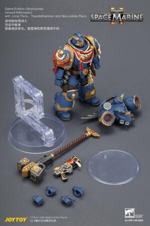JOYTOY JT04421 118 Warhammer40 Game Edition Ultramarines Assault Intercessor with Jump Pack, Thunderhammer and Neo-volkite Pistol