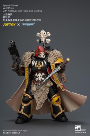JOYTOY JT04766 118 Warhammer40k Space Wolves Wolf Priest with Absolvor Bolt Pistol and Crozius